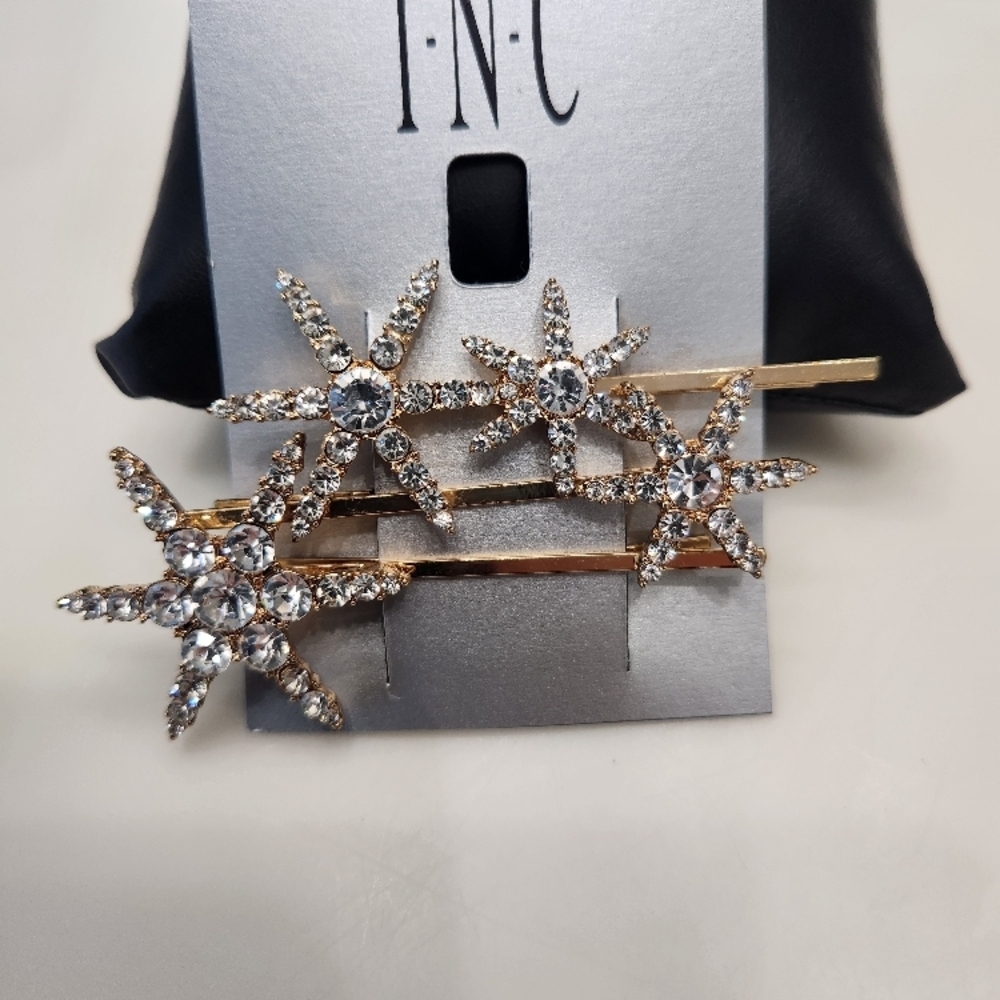 INC Gold and Rhinestone Star Hair Clips - Picture 2 of 3